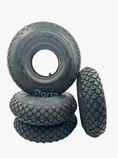 PACK AHORRO 4 ruedas Invacare Orion  4.10/3.50-5 negra flanco reforzado 4 pr con camaras.