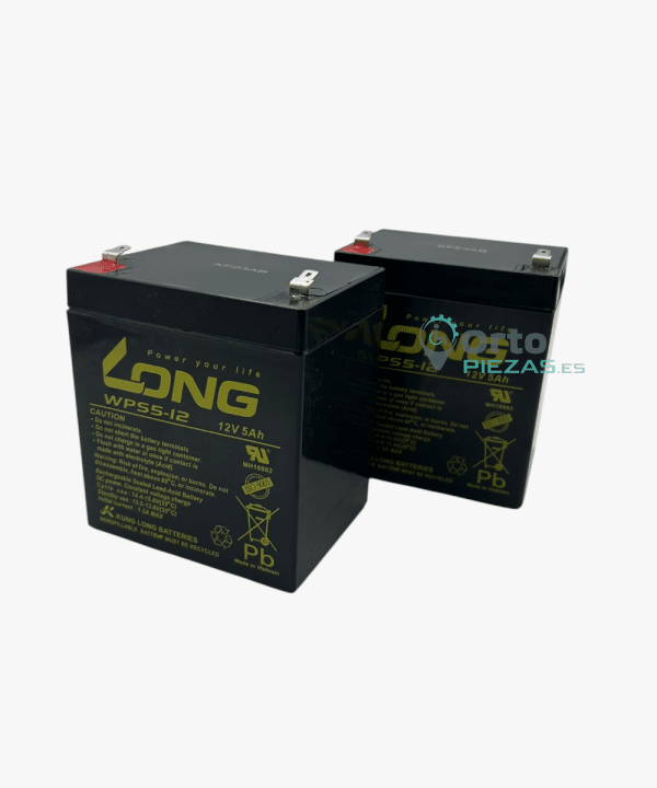 Pack de 2 Baterías 12V 5Ah Long para Grúa Invacare Birdie